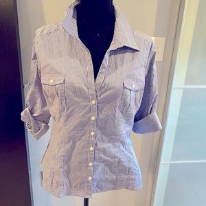 Striped 3/4 length sleeve button down  shirt